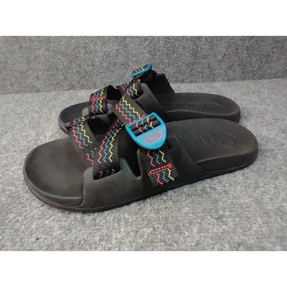 Chaco Chillos Slide Sandals Men 10 Black Multi Color Strap Adjustable Buckle